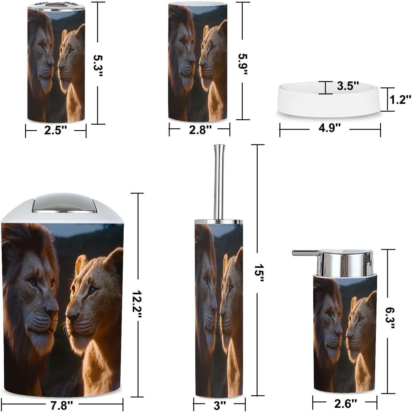 6-Piece Bathroom Accessories Set with Majestic Lions