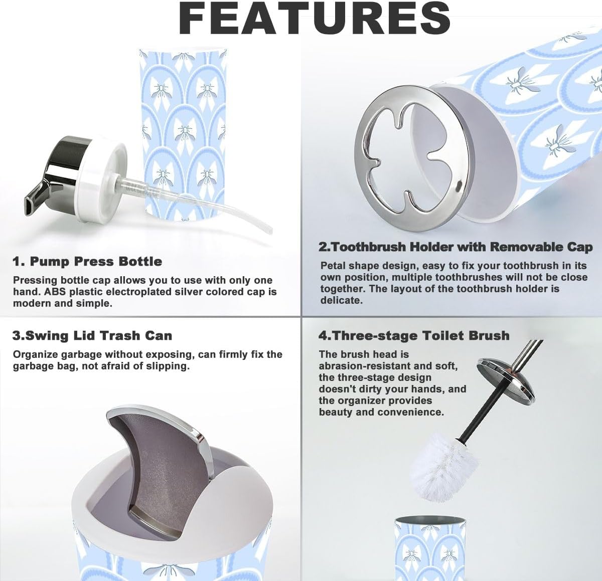 6 Pcs Bathroom Accessories Set White Bows