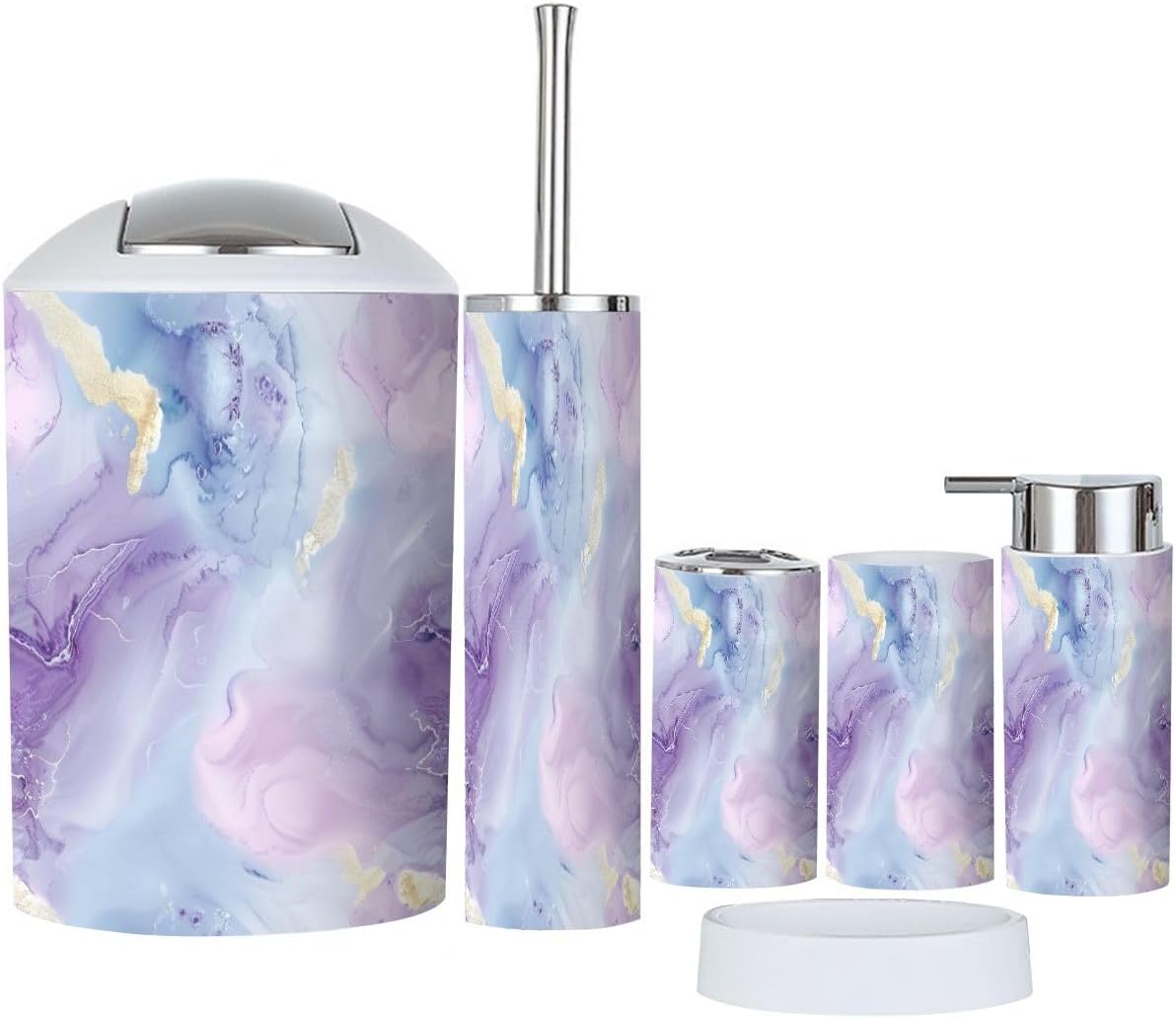 Boho Blue Glitter Bathroom Accessory Set 6 Piece 1