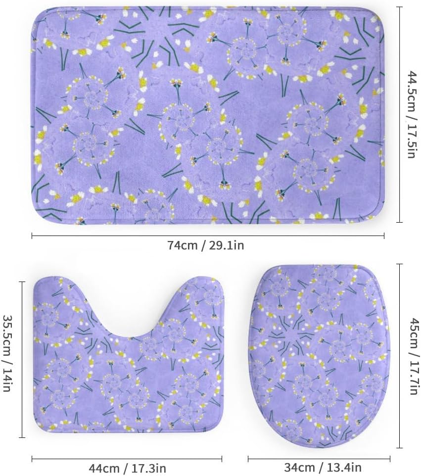 Kuizee 4-Piece Shower Curtain Set with Rugs Light Purple Dandelions 1