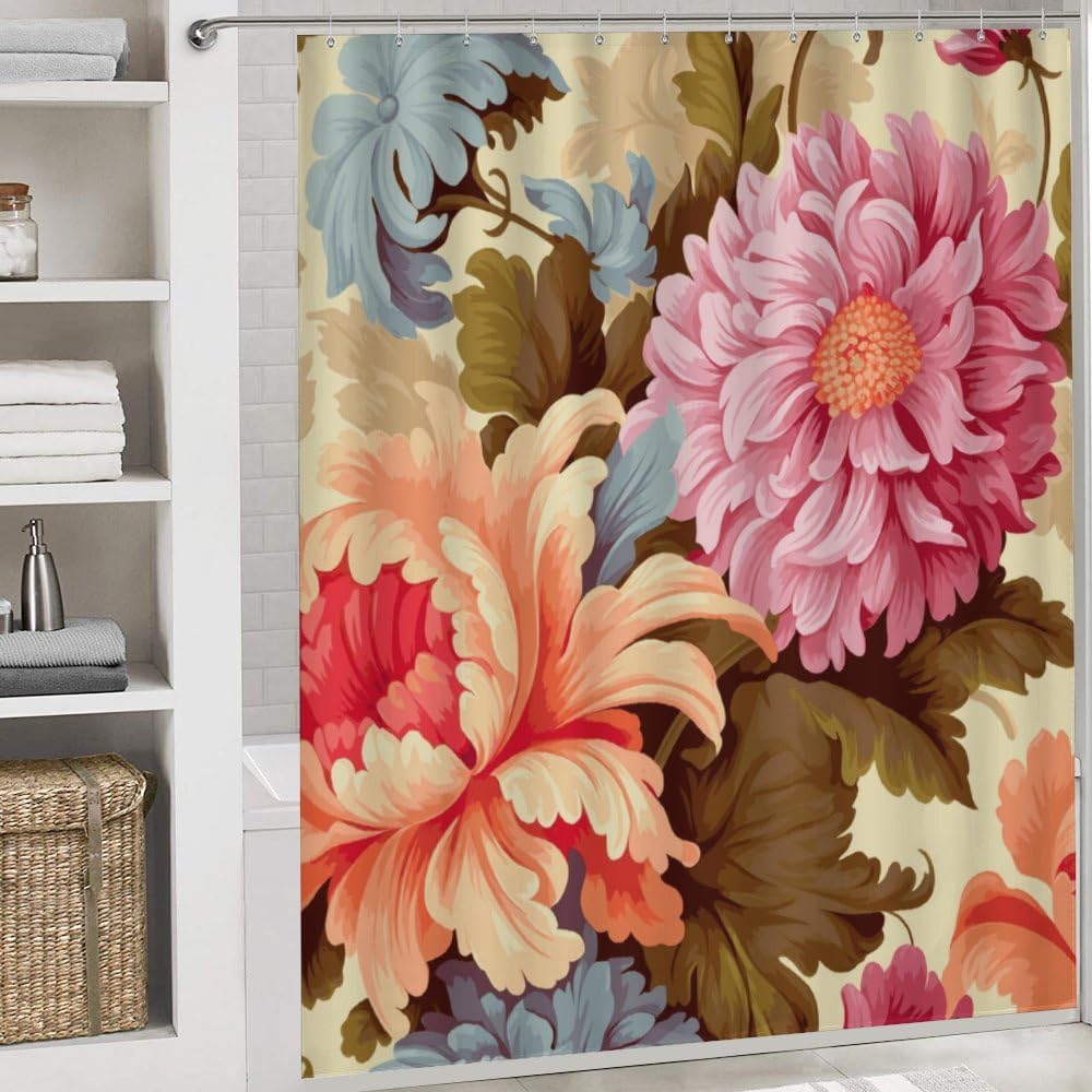 Kuizee 4-Piece Bathroom Set with Non-Slip Mats and Shower Curtain 1