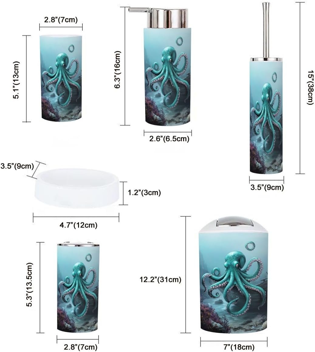 6 Piece Boho Ocean Scene Bathroom Accessory Set