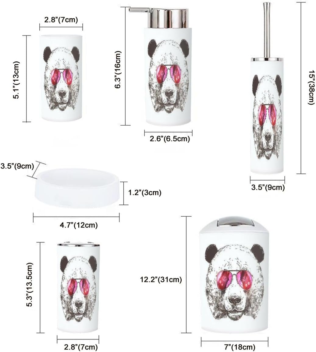 6-Piece Bathroom Accessories Set with Giant Panda Sunglasses Design