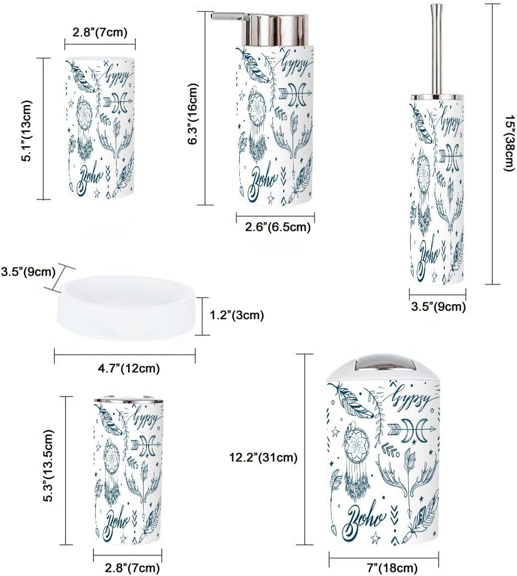 Bathroom Accessories Set 6 Pcs Seamless Boho Style Decor