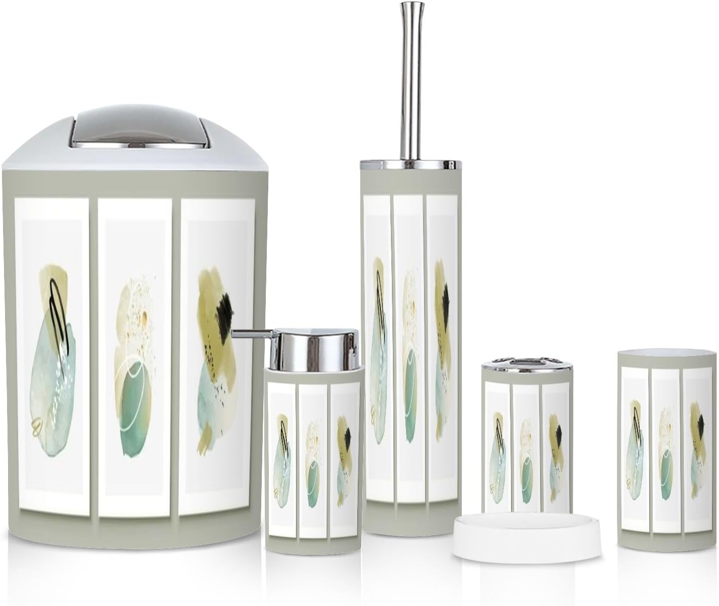 6 Piece Bathroom Accessories Set Teal Peach Boho Style