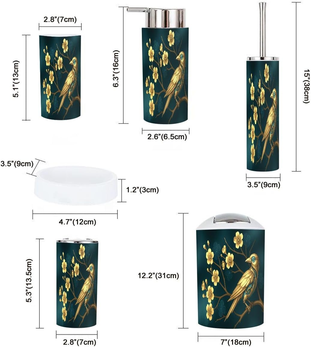 Boho Golden Bird Bathroom Accessory Set 6 Piece