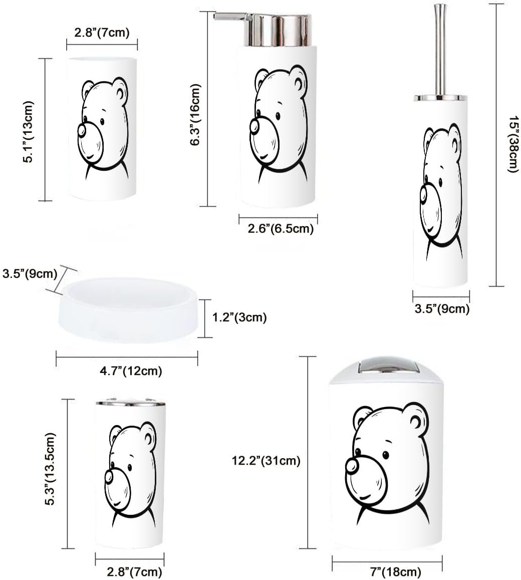 Bathroom Accessories Set 6 Pcs Teddy Bear Decor 1