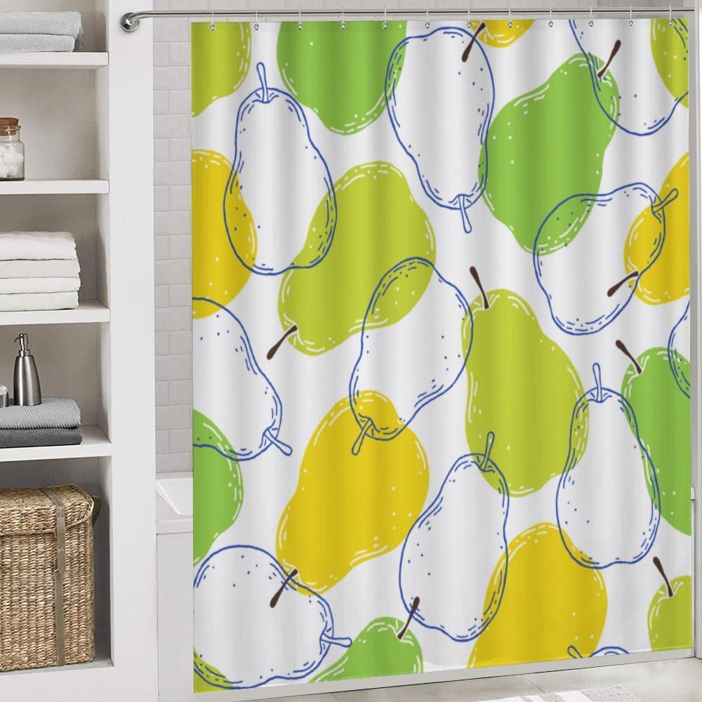Kuizee 4-Piece Shower Curtain Set with Non-Slip Rugs Pear Fruits Texture