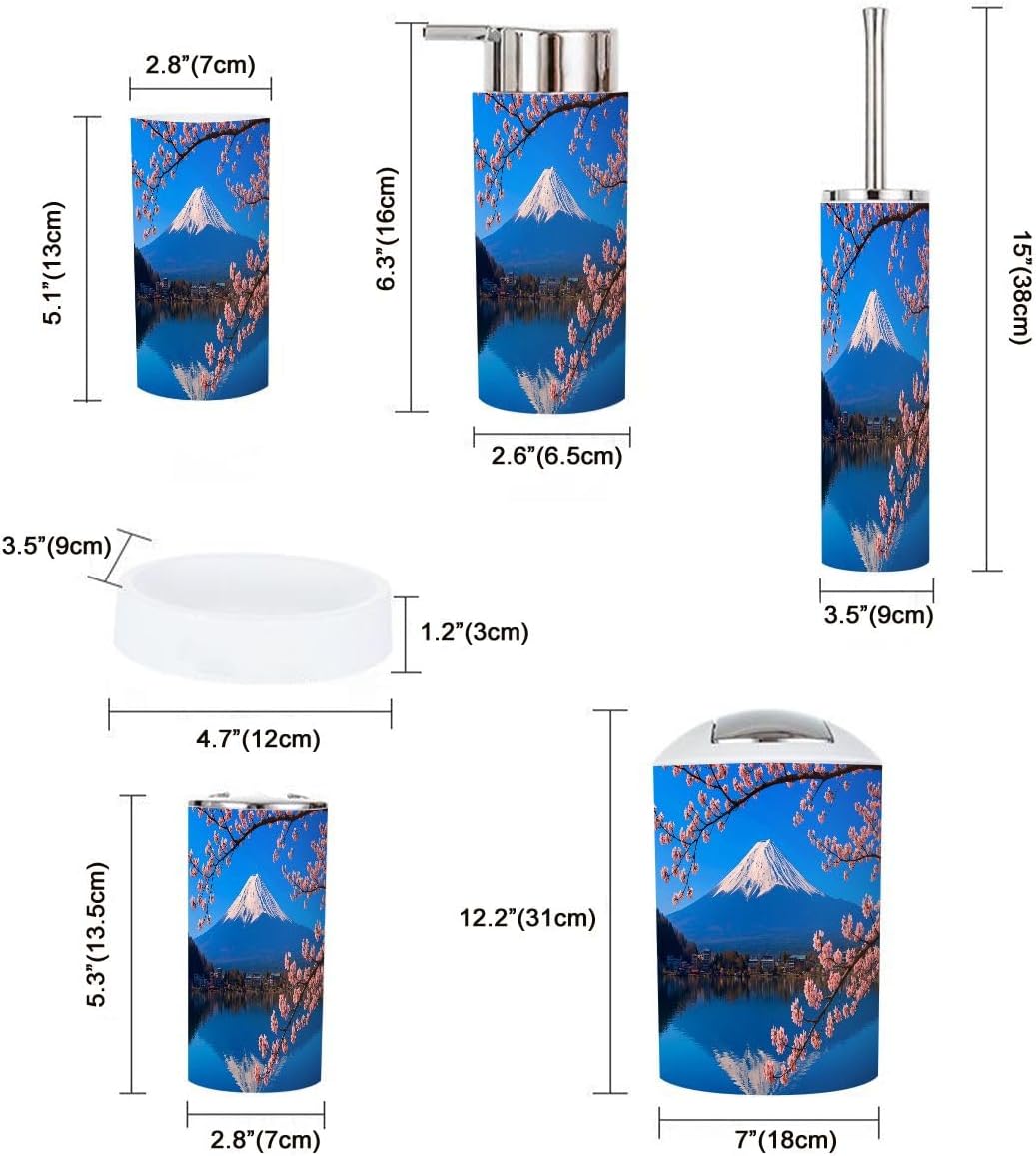 TRANQDEHOM Bathroom Accessory Set 6 Piece Boho Cherry Blossoms