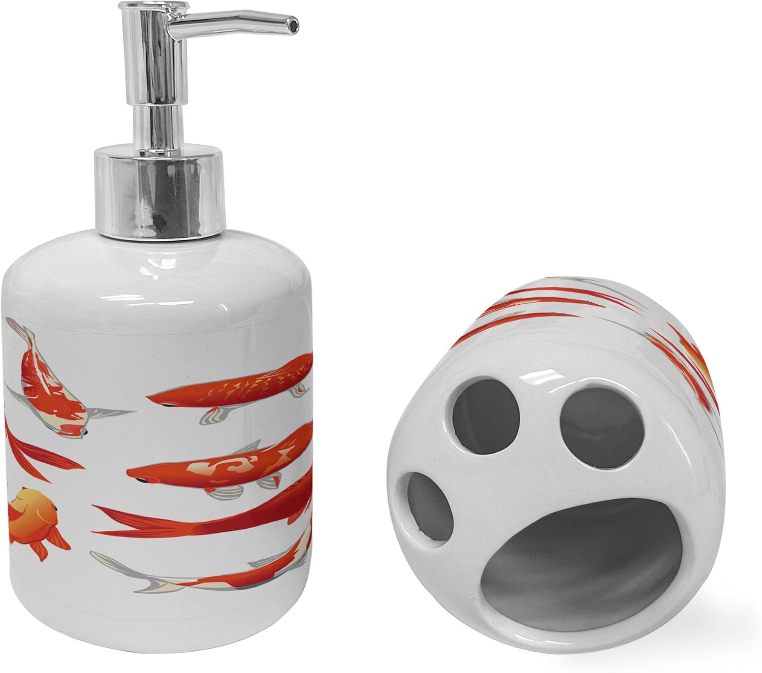 Ambesonne Koi Fish Soap Dispenser Toothbrush Holder Set 1