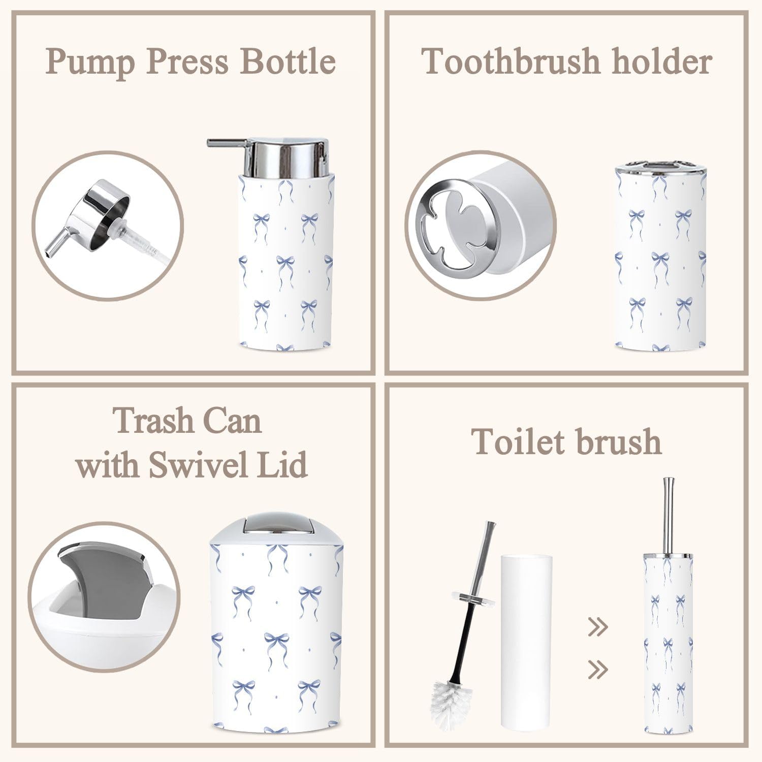 6 Piece Bathroom Accessories Set Soft Blue Boho Design