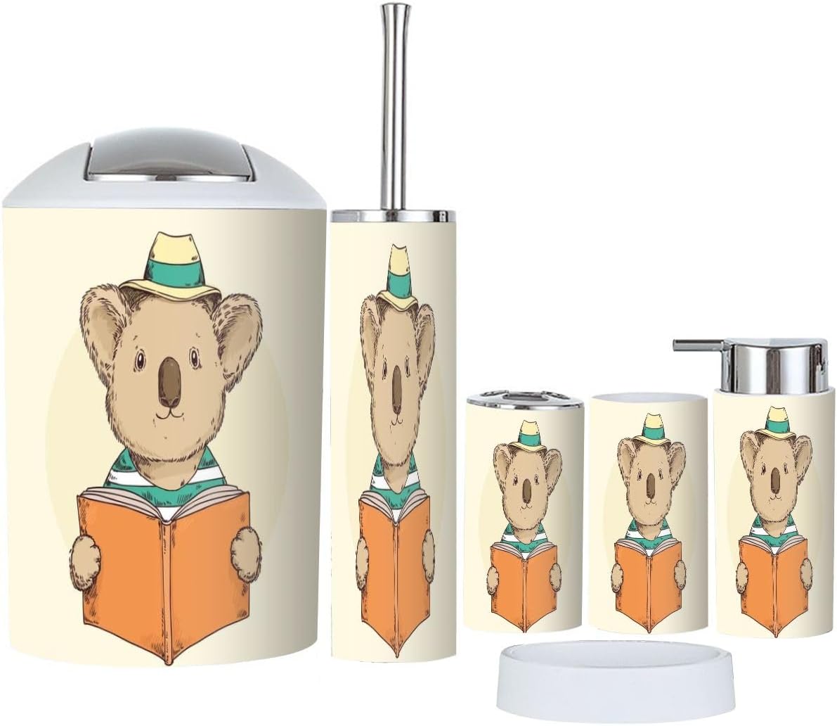 6 Pcs Cute Bathroom Accessories Set with Koala Hat and Reading Book