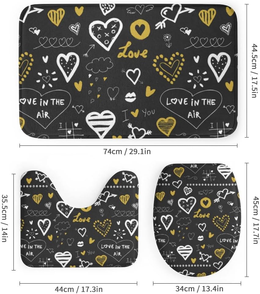 Kuizee 4-Piece Shower Curtain Set with Doodles and Rugs