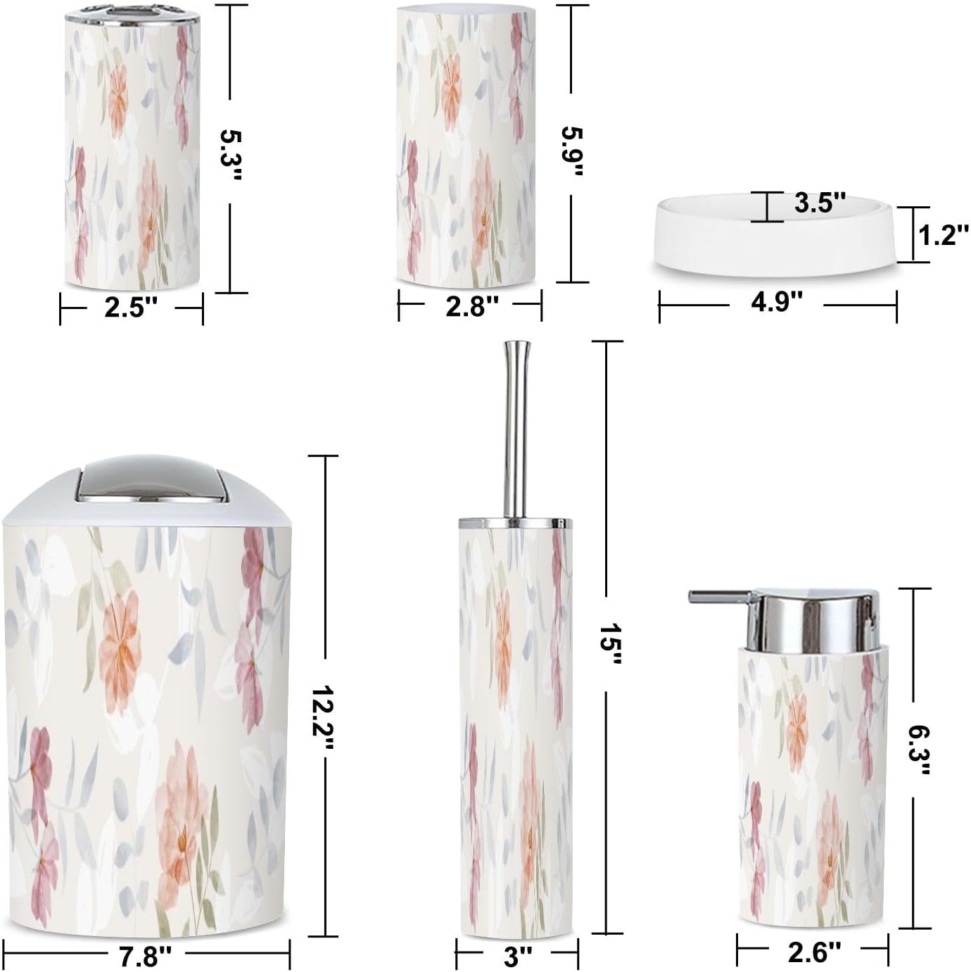 6 Piece Bathroom Accessories Set Minimalist Botanical Wall Art