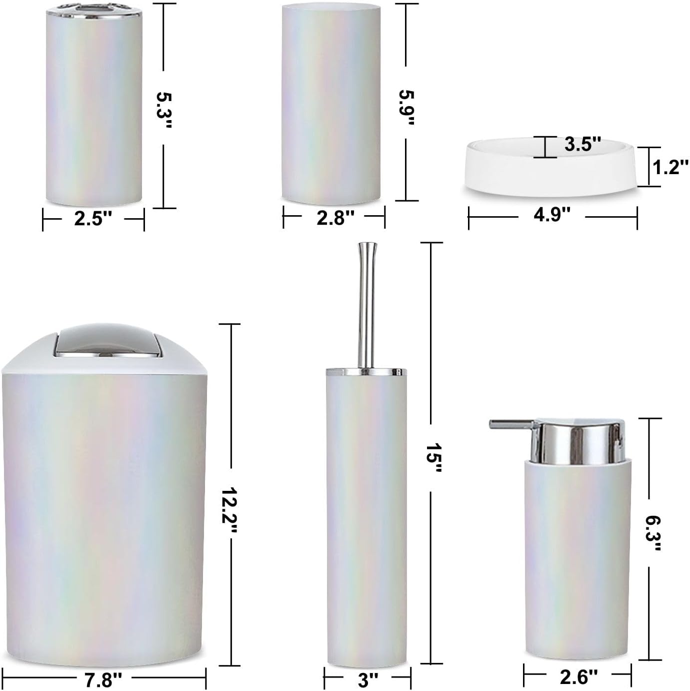 6-Piece Iridescent Rainbow Bathroom Accessories Set