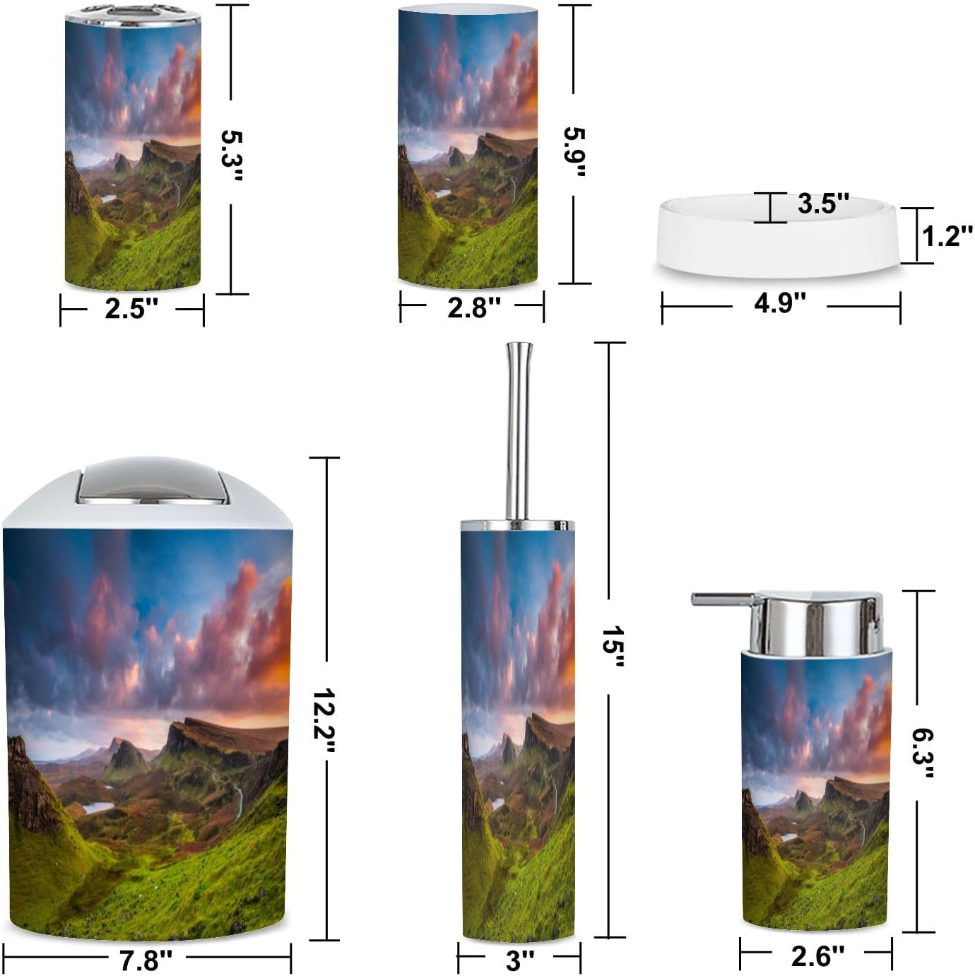 6 Piece Sunset Quiraing Isle Skye Bathroom Accessories Set