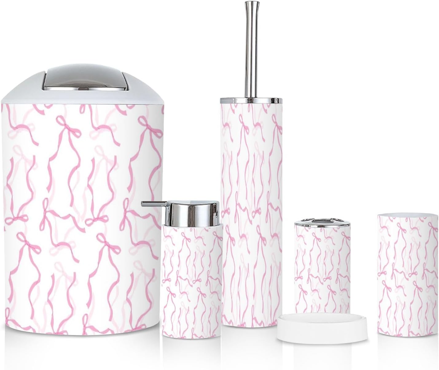 6 Piece Bathroom Accessories Set in Elegant Pink and White