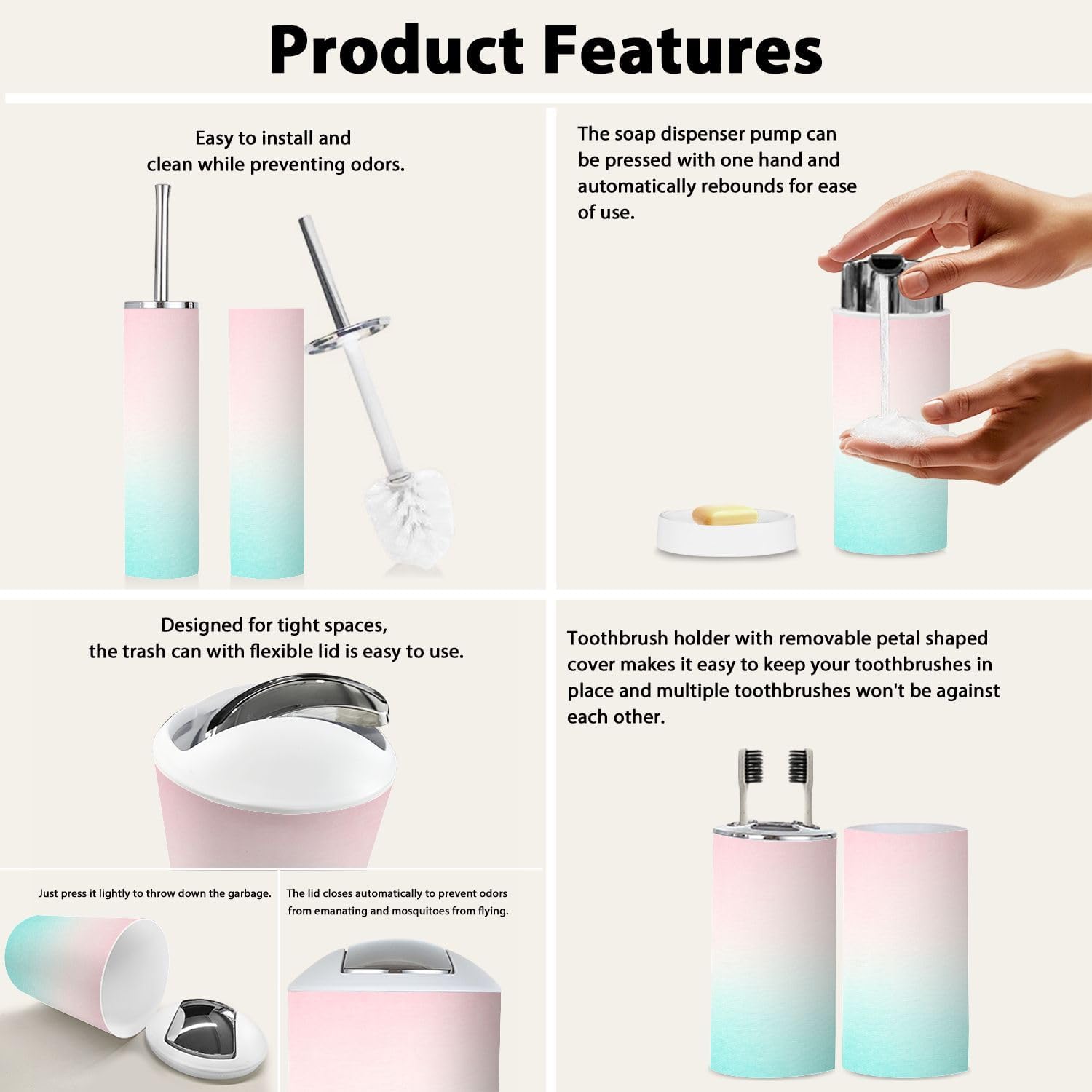 Boho Pastel Bathroom Accessory Set 6 Piece 1