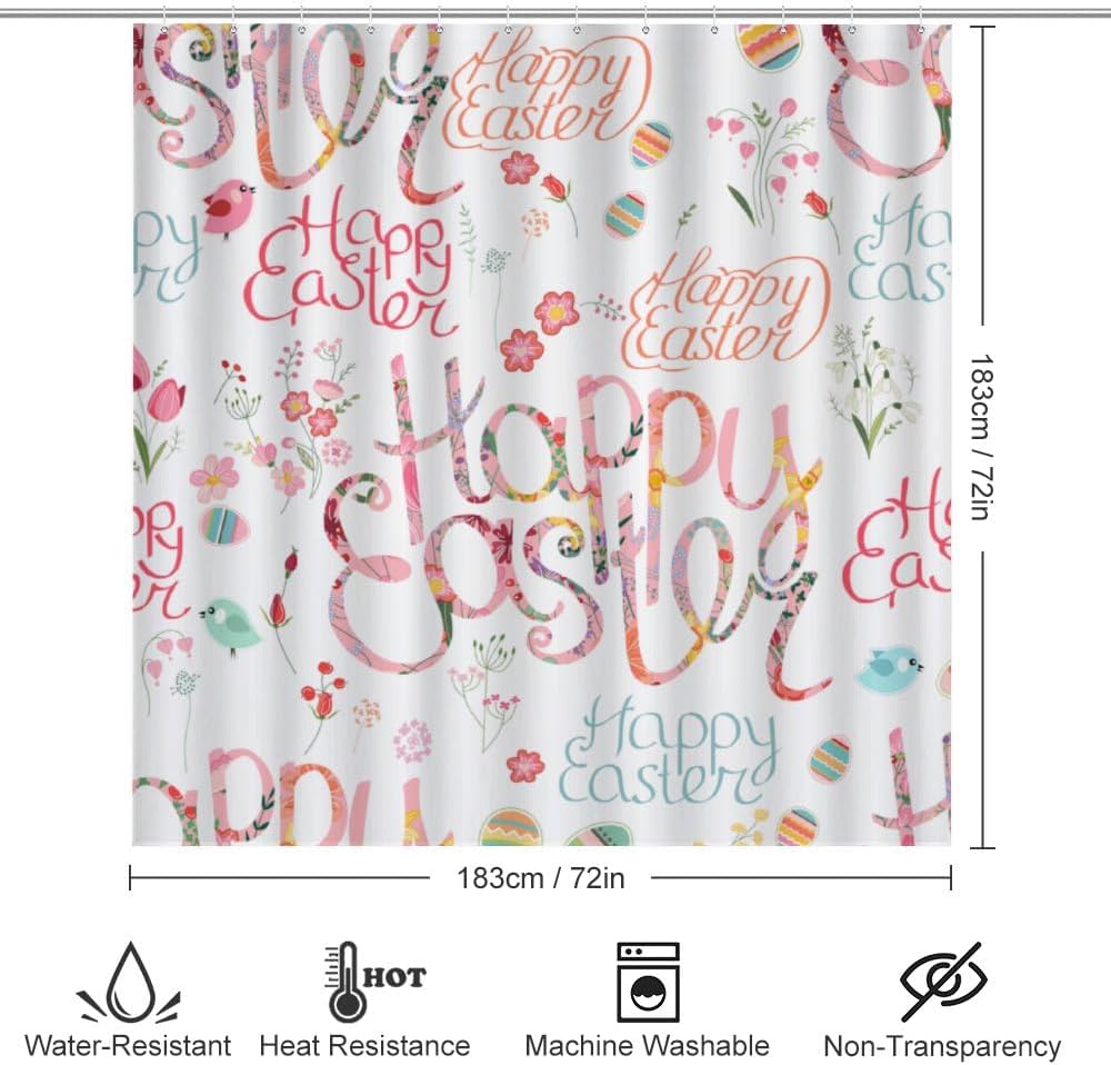 Kuizee 4-Piece Easter Shower Curtain Set with Non-Slip Rugs