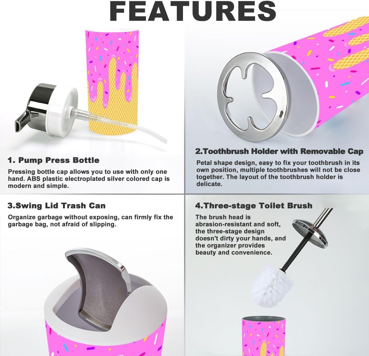 Bathroom Accessories Set 6 Pcs Waffle Cone Design
