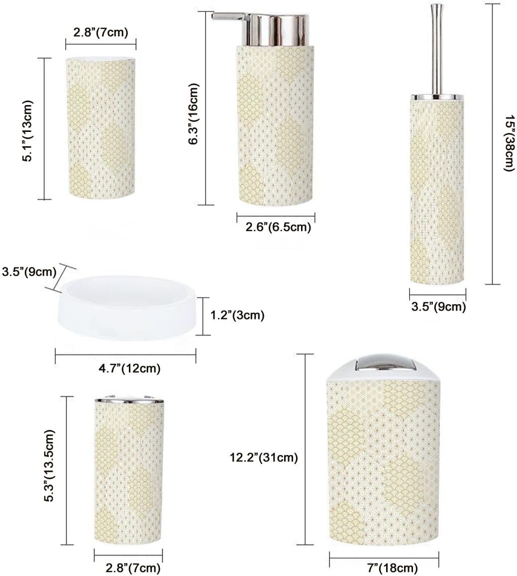 Japanese Style 6 Pcs Bathroom Accessories Set in Gold