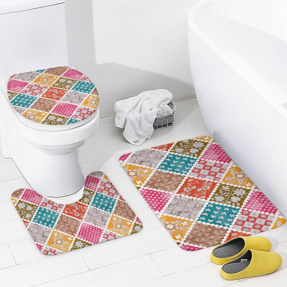 Kuizee 4-Piece Shower Curtain Set with Non-Slip Rugs and 12 Hooks