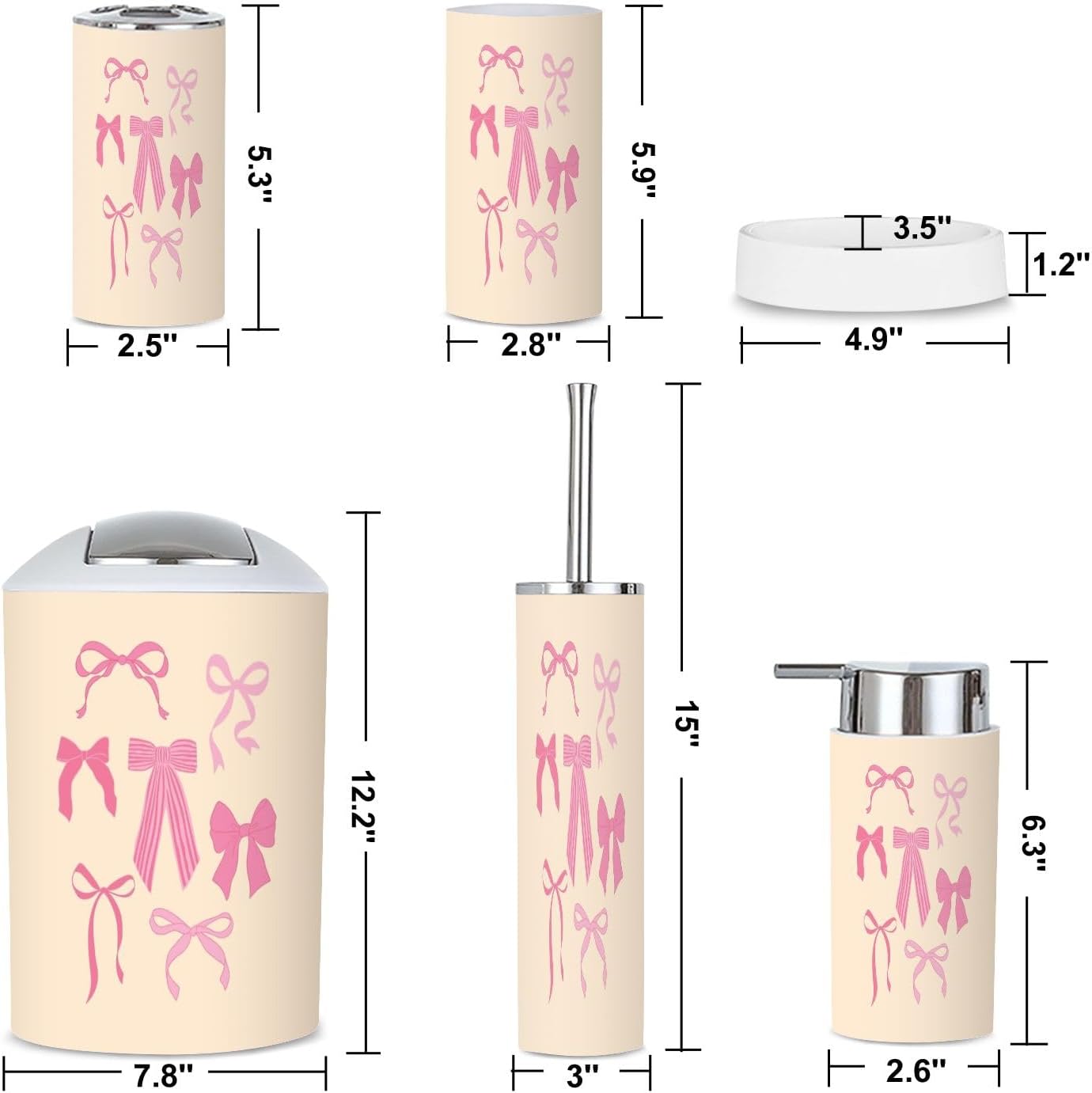 6 Piece Boho Bathroom Accessories Set with Seamless Print