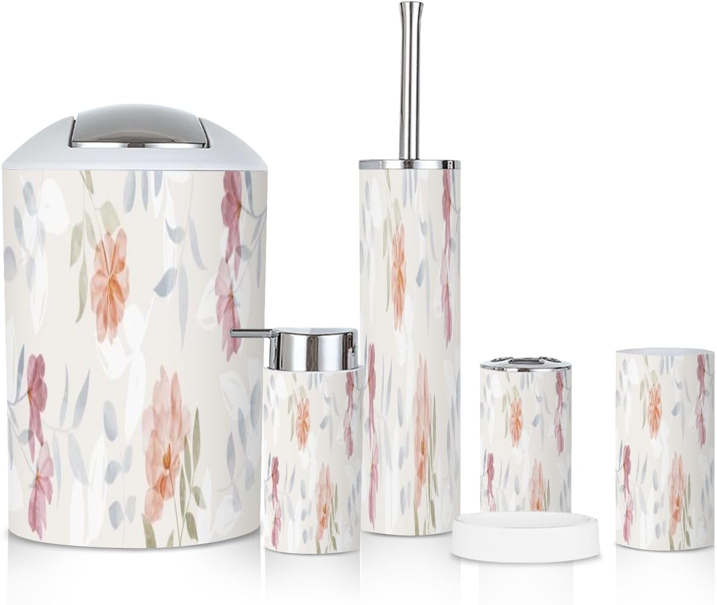 6 Piece Bathroom Accessories Set Minimalist Botanical Wall Art