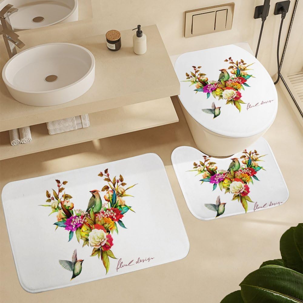 Kuizee 4-Piece Floral Shower Set with Rugs 72x72 Inch