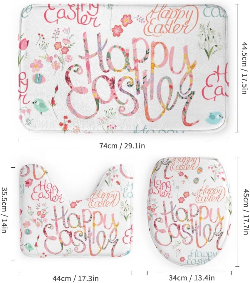 Kuizee 4-Piece Easter Shower Curtain Set with Non-Slip Rugs