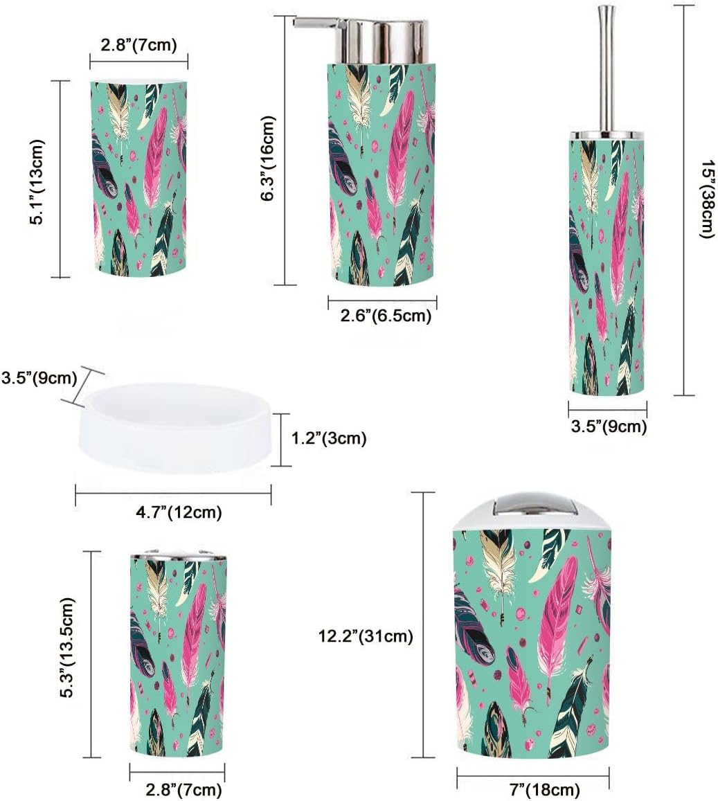 JBNJANKDAV 6-Piece Ethnic Feathers Bathroom Accessories Set