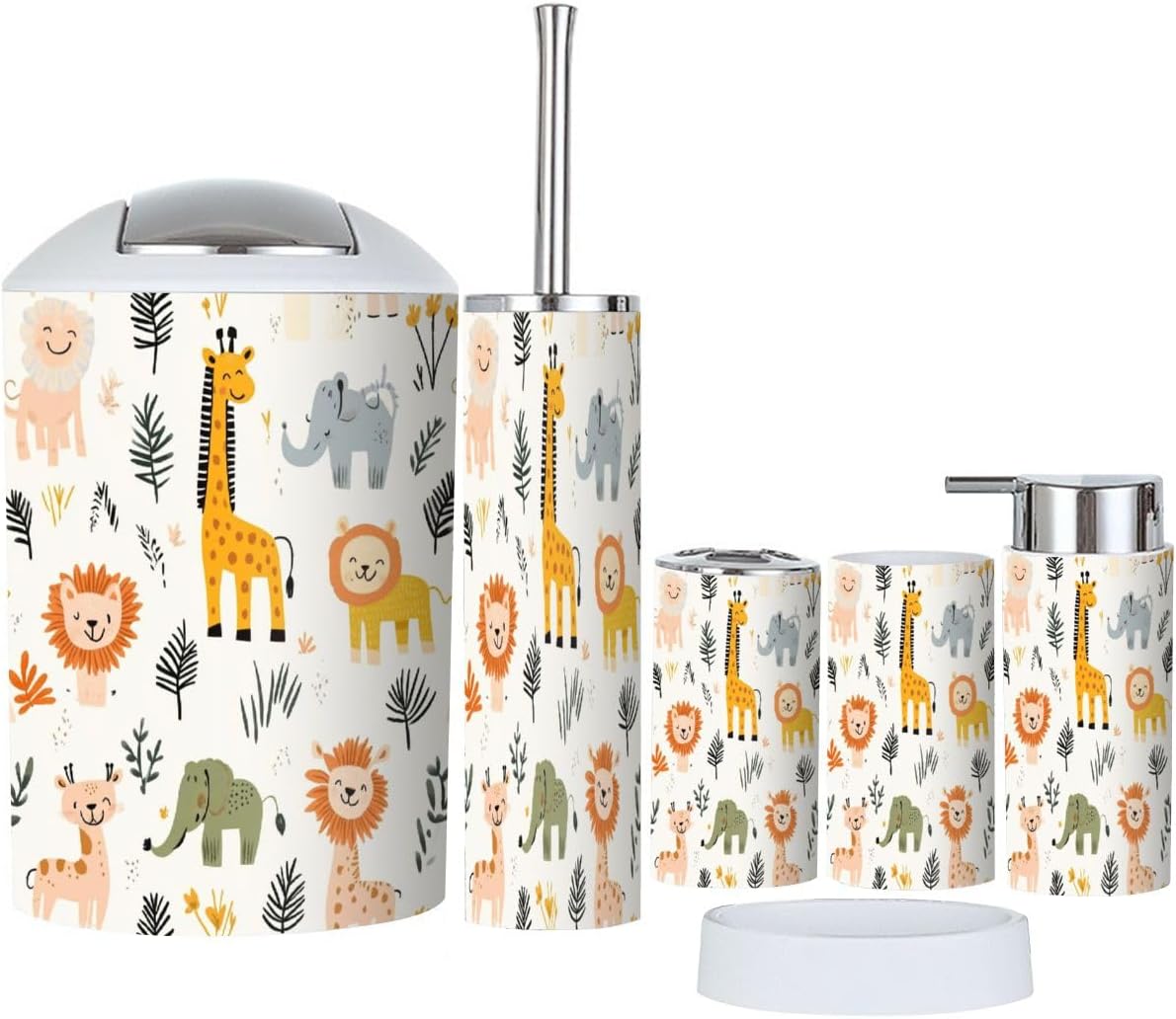 Boho Bathroom Accessory Set 6 Piece Wild Animals