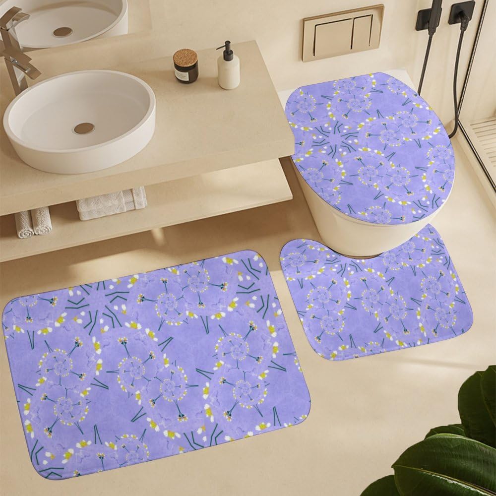 Kuizee 4-Piece Shower Curtain Set with Rugs Light Purple Dandelions 1