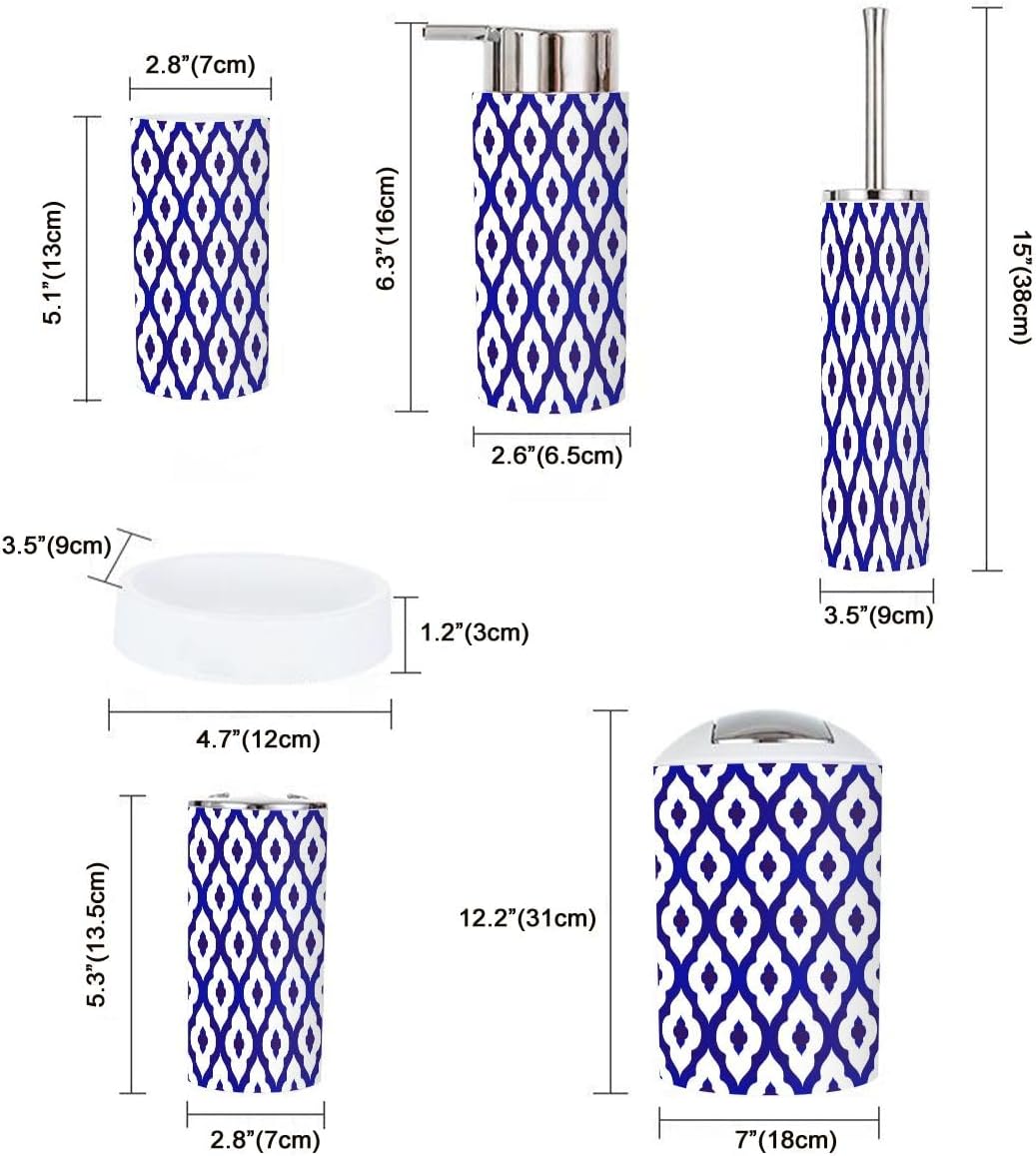 Modern Blue White Bathroom Accessories Set 6 Pcs