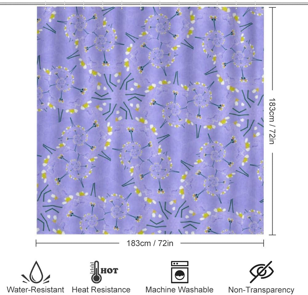 Kuizee 4-Piece Shower Curtain Set with Rugs Light Purple Dandelions 1