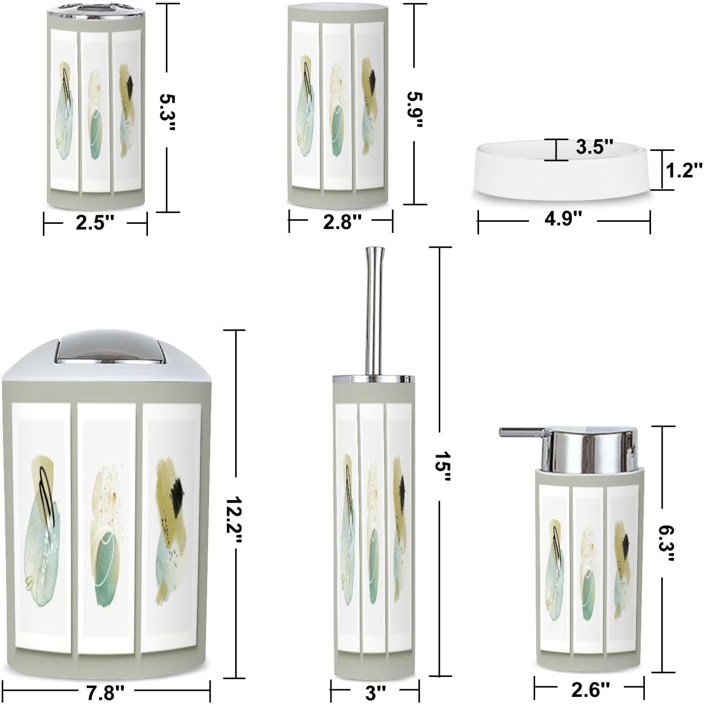 6 Piece Bathroom Accessories Set Teal Peach Boho Style