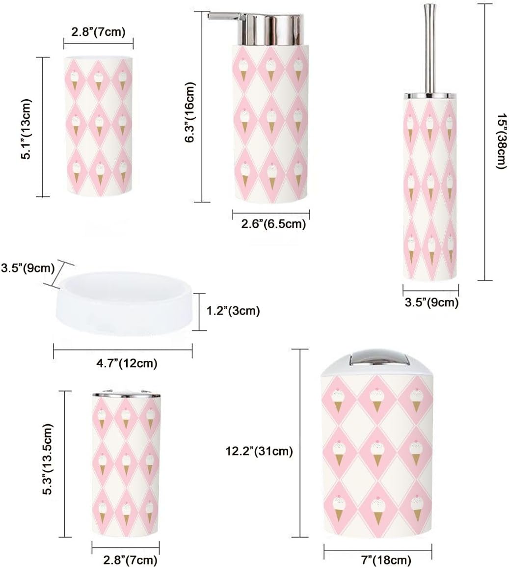 6 Pcs Bathroom Accessories Set with Ice Cream Cone Design