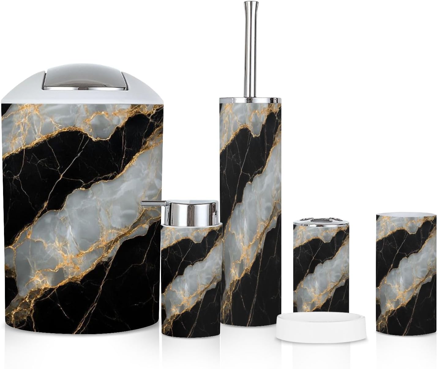6 Piece Bathroom Accessories Set with Golden Veins Marble Design
