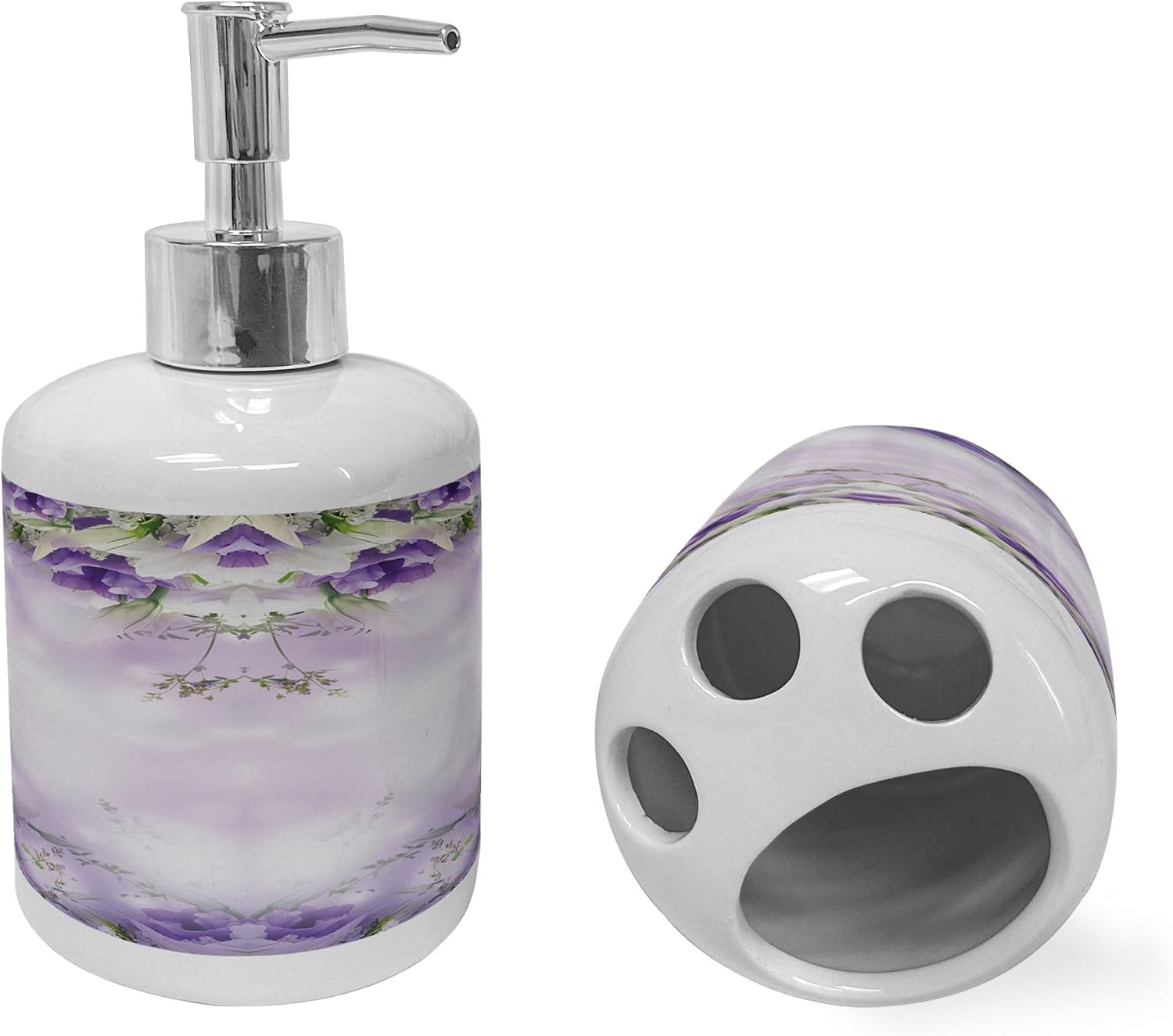 Ambesonne Floral Soap Dispenser Toothbrush Holder Set 1