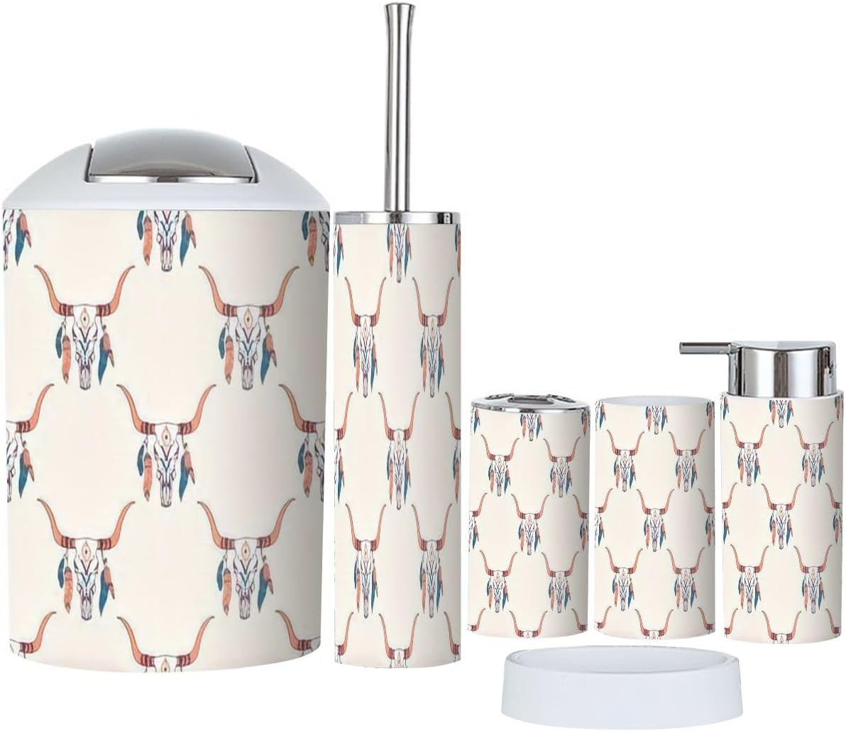 Tribal Bull Skull Bathroom Accessories Set 6 Pcs
