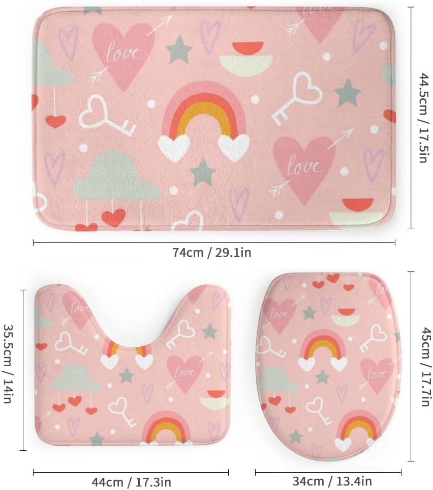 Kuizee 4-Piece Shower Curtain Set with Rugs - Happy Valentine Pink