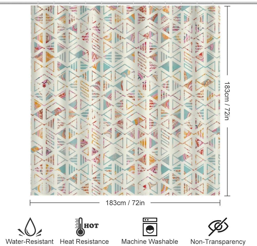 Kuizee 4-Piece Shower Curtain Set with Non-Slip Rugs 72x72 Inch