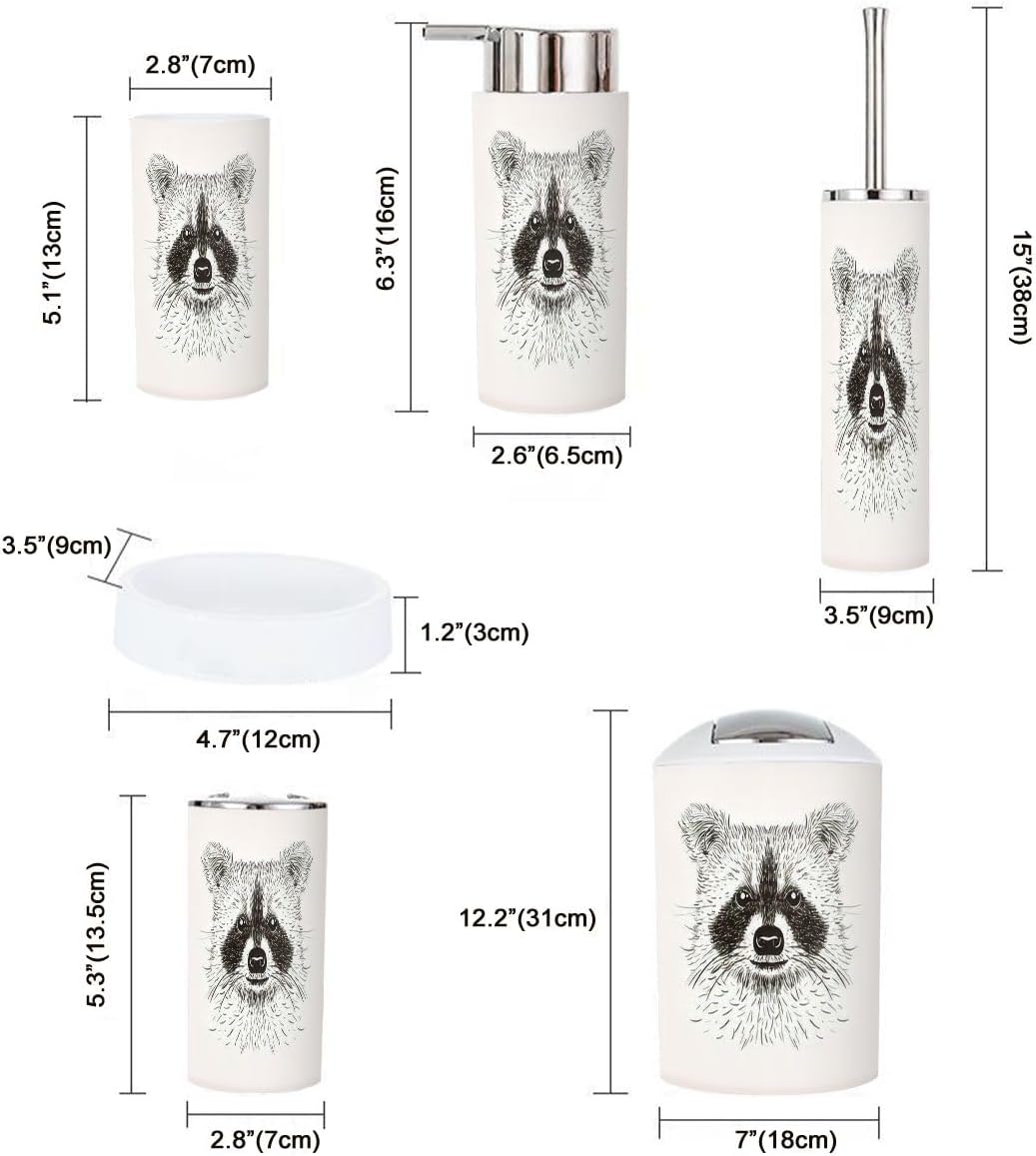 Bathroom Accessories Set 6 Pcs Raccoon Face Design