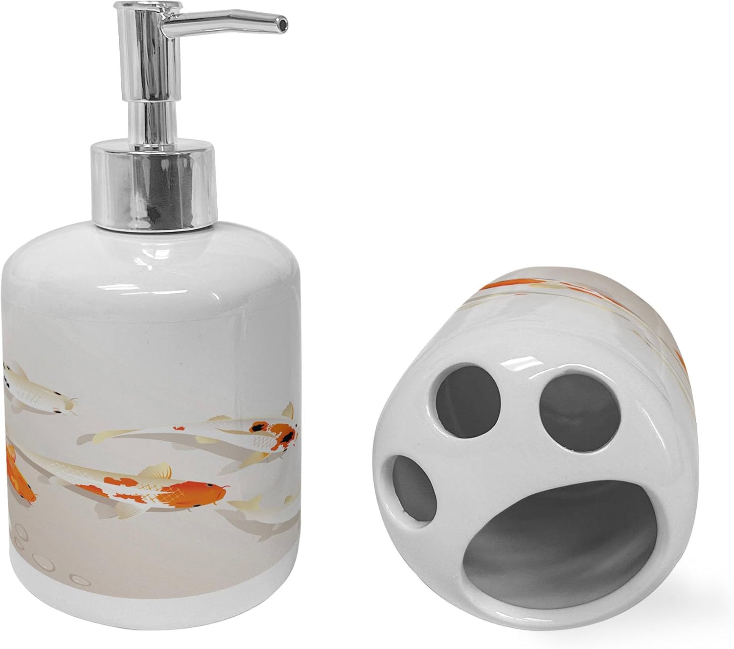 Ambesonne Animal Soap Dispenser Toothbrush Holder Set Ceramic 2 Pcs Orange Beige