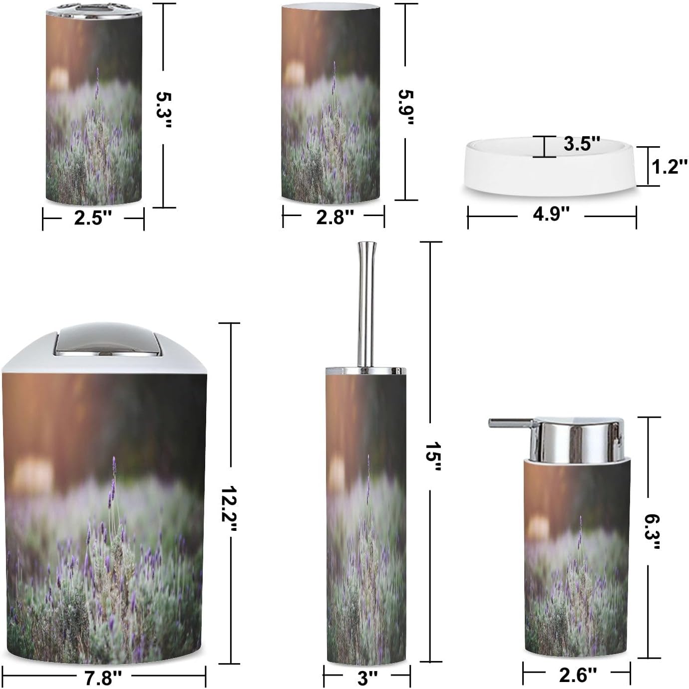 6 Piece Lavender Sunset Bathroom Accessories Set