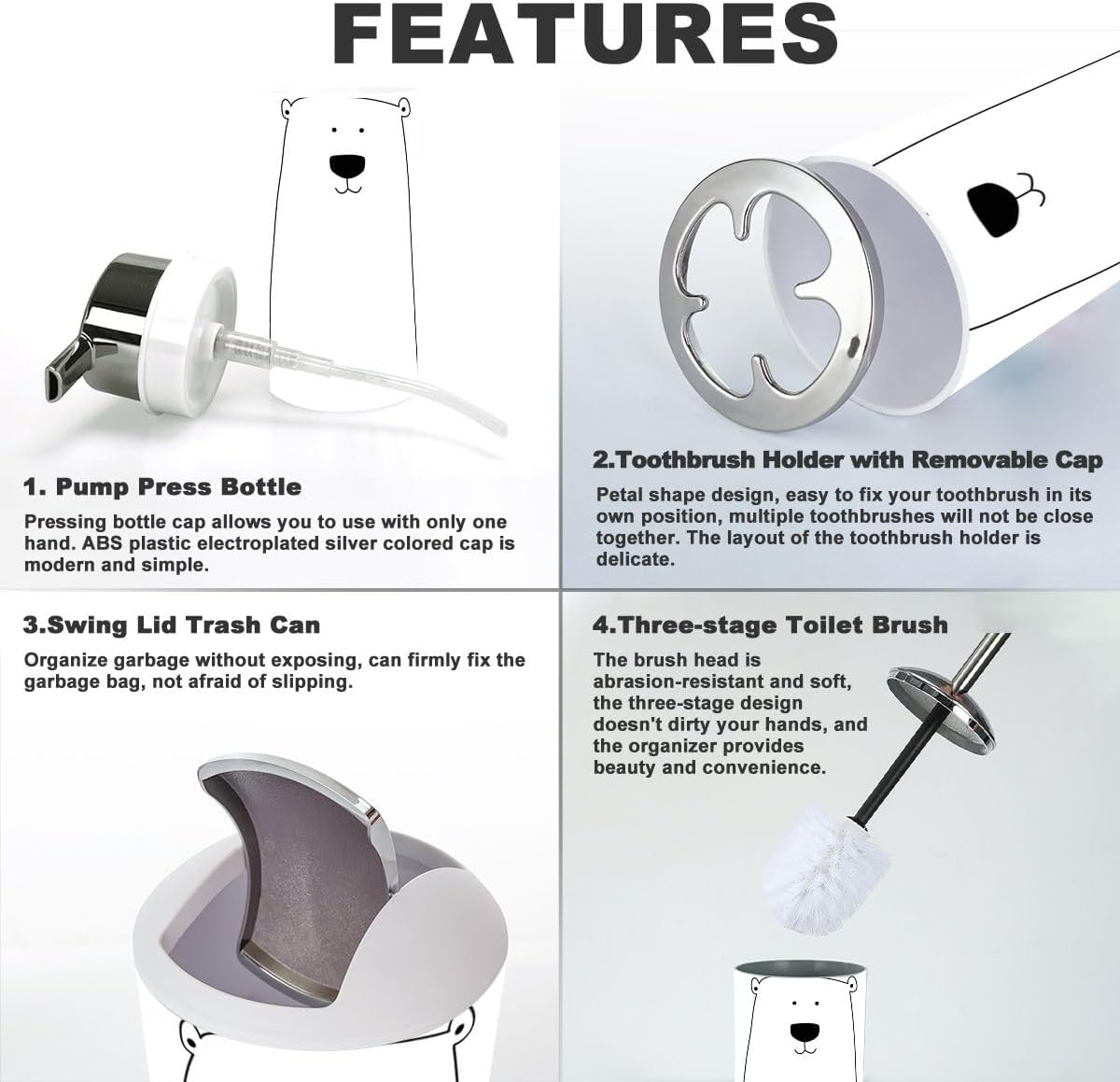 Minimalist Polar Bear Bathroom Accessories Set 6 Pcs 1
