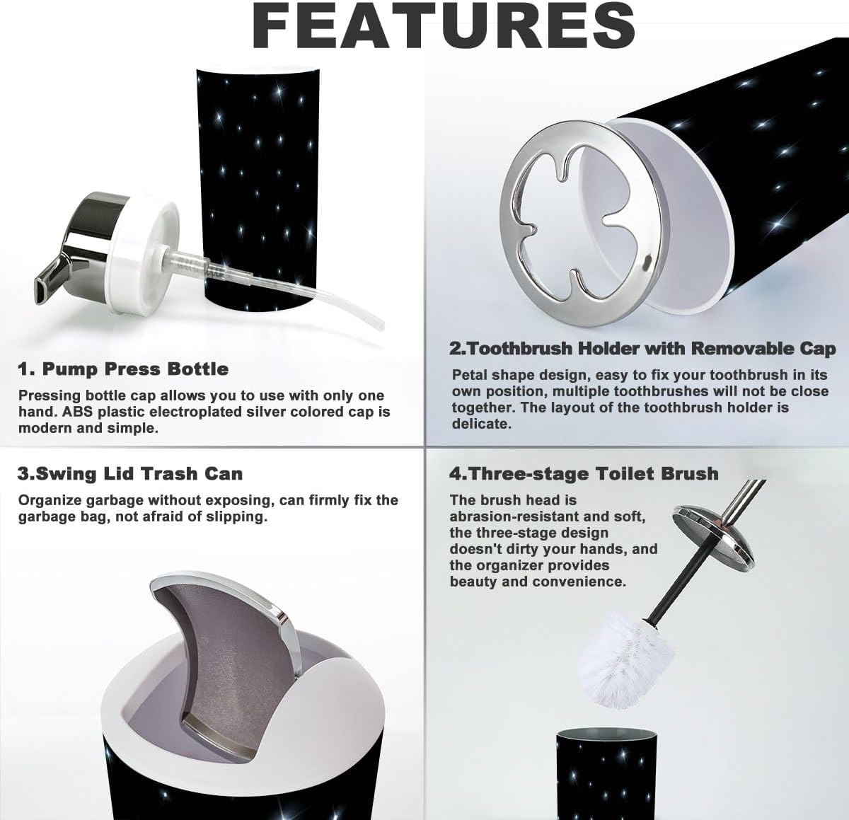 JBNJANKDAV 6 Pc Bathroom Accessories Set with Stars Galaxies Design