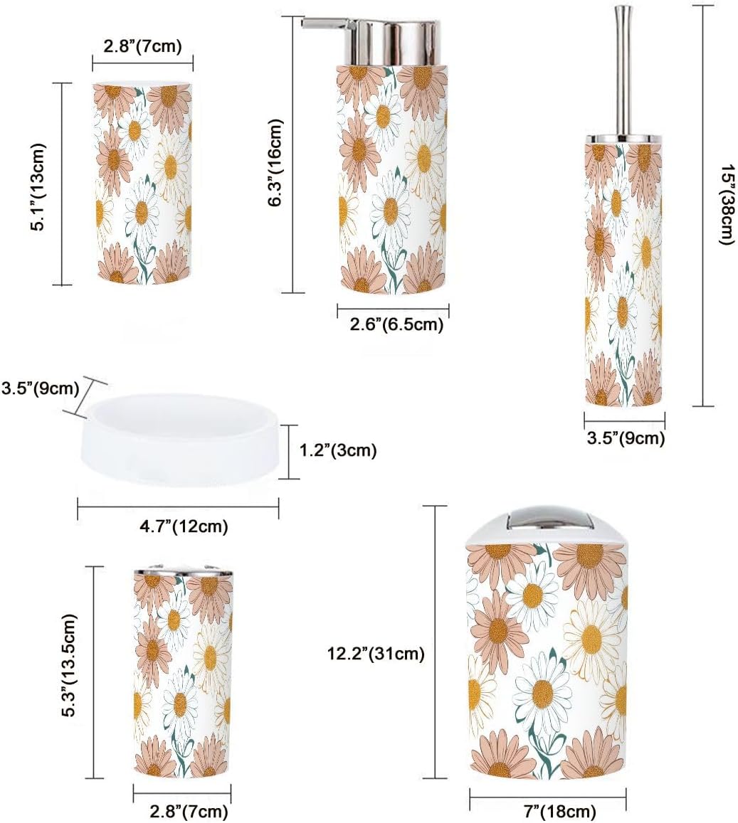 Boho Bathroom Accessory Set 6 Piece Chamomile Design