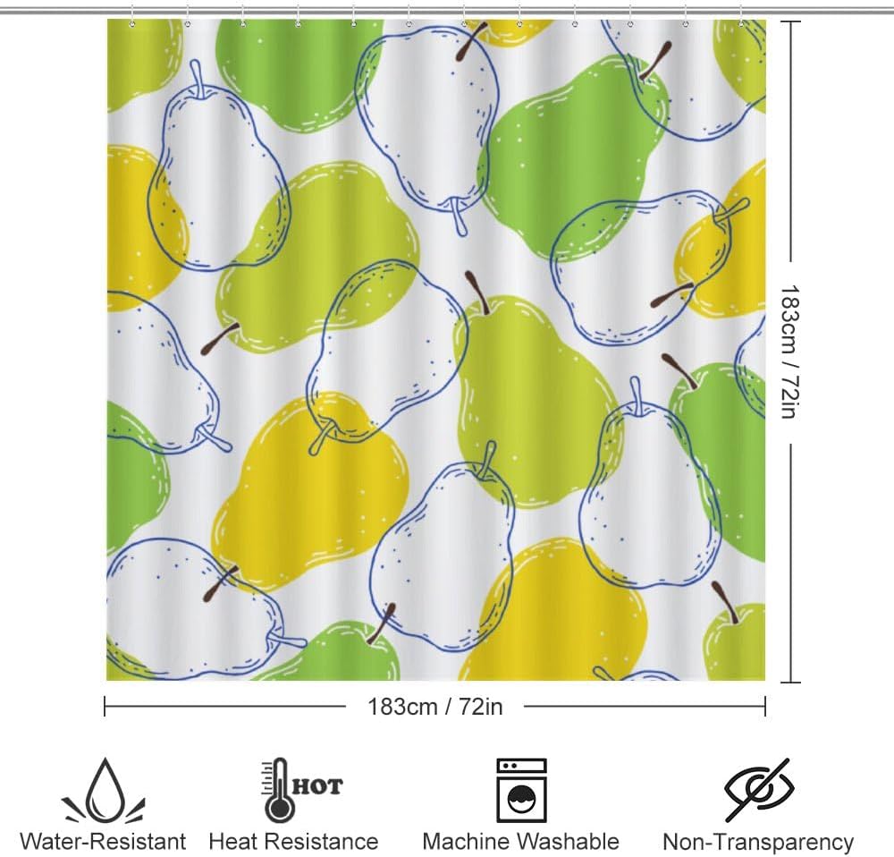 Kuizee 4-Piece Shower Curtain Set with Non-Slip Rugs Pear Fruits Texture
