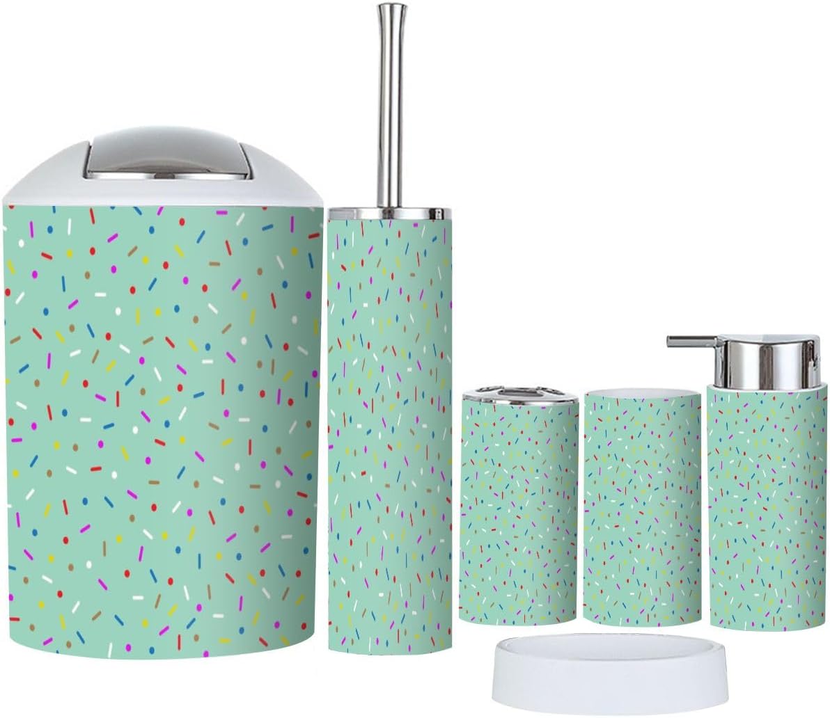 Stylish 6-Piece Bathroom Accessories Set with Blue Donut Glaze Design